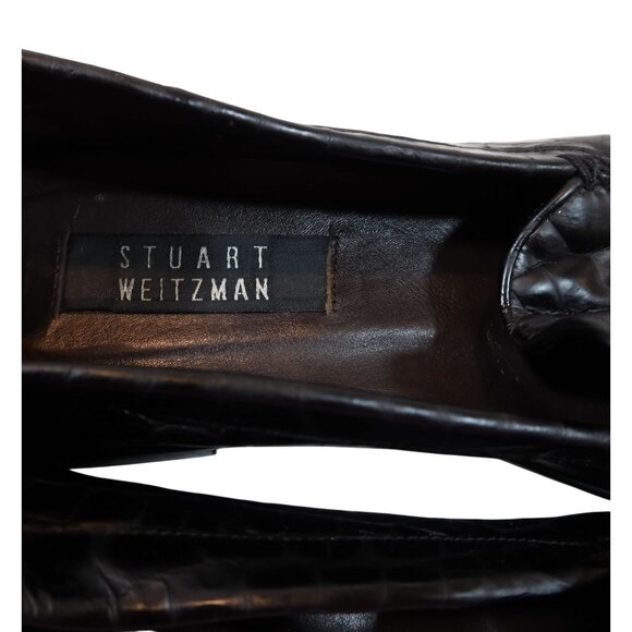 STUART WEITZMAN Y2K Embossed Croc Black Leather Driving Loafers Womens Size 8.5 - Picture 7 of 9